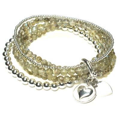 Elastisches Armband mit Silber und Labradorith