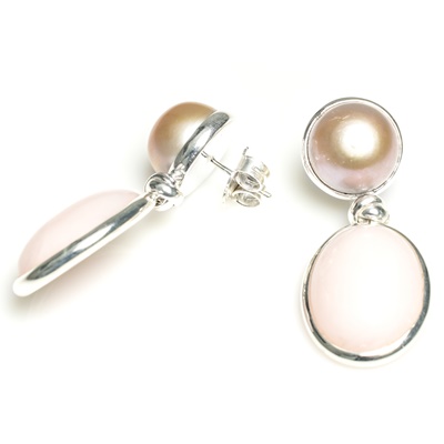 Unikat Ohrhänger Silber mit Süsswasser Perle und Pink Opal 