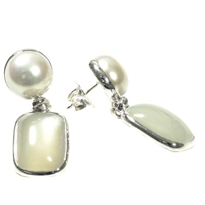 Unikat Ohrhänger Silber mit Perle und Mondstein