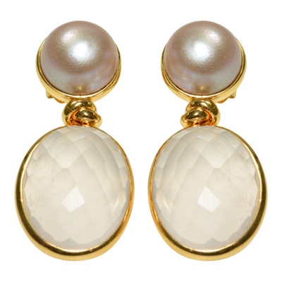 Unikat Silber Ohrringe mit Süsswasser Perle und Rosenquarz