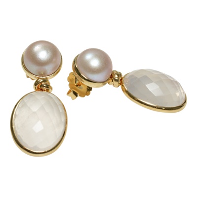 Unikat Silber Ohrringe mit Süsswasser Perle und Rosenquarz
