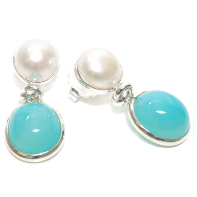 Unikat Ohrhänger mit Süsswasser Perle und Calcedon „Sea-Blue“