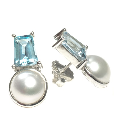 Unikat Silber Ohrringe mit Perle und Topas
