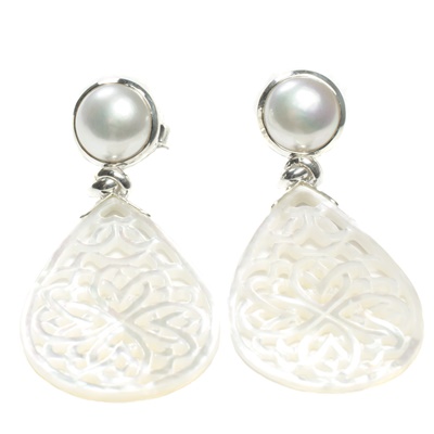 Unikat Silber Ohrhänger mit Perle und Perlmutt